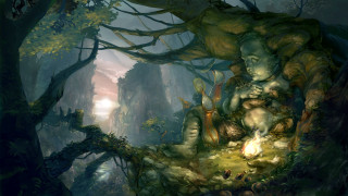 Man tree stump forest fire - a painting of a man free wallpaper