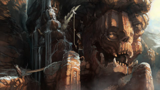 Mountain giant face snake head - a painting of a mountain free wallpaper