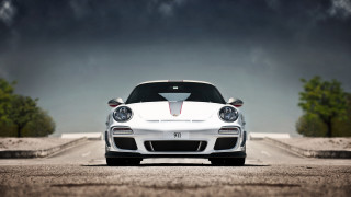 White sports car cloudy sky 21 - detailed face free wallpaper