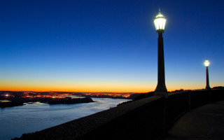 Hilltop lake cityscape night water - a street light free wallpaper