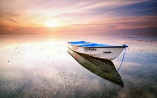 Small boat lake sunset cloudy - the sun free wallpaper