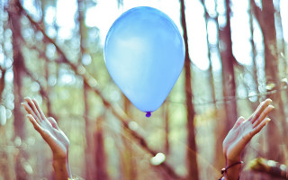 Person blue balloon forest sunlight - cheerful free wallpaper