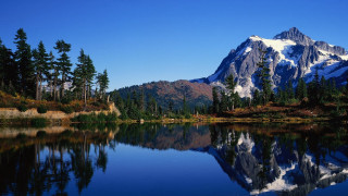 Mountain lake reflection forest sky 15 - peak free wallpaper