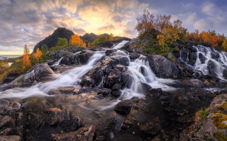 Waterfall woods autumn leaves campfire - a waterfall free wallpaper for desktop