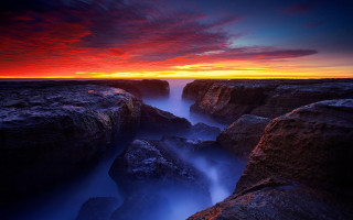 Sunset rocky beach water red 2 - amazing free wallpaper