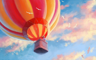 Hot air balloon birds sky - hot free wallpaper