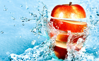 Apple water bowl splash conceptual - a white bowl free wallpaper