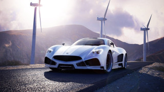 White sports car wind turbines - andrew law free wallpaper