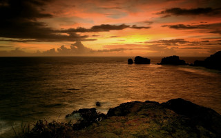 Sunset ocean rocks water city - rock and water free wallpaper