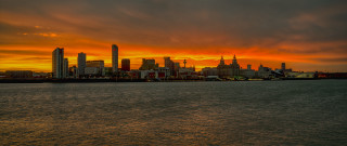 City skyline red sky water - cinematic landscape free wallpaper
