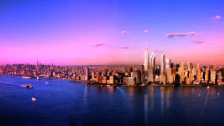 City skyline river bridge boat - matte painting concept art free wallpaper