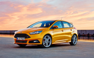 Yellow car water sunset mountain - private press free wallpaper