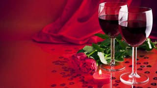 Romantic wine glass rose candle - two glass of wine free wallpaper