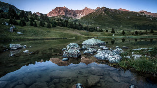 Mountain lake forest rocks sky 5 - a mountain lake free wallpaper