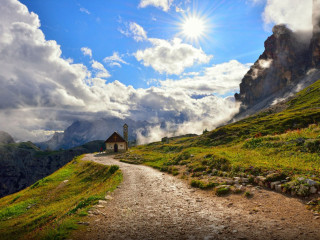 Dirt road hill church mountain - a matte painting free wallpaper