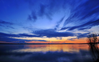 Lake trees clouds sunset mountain - a few cloud free wallpaper