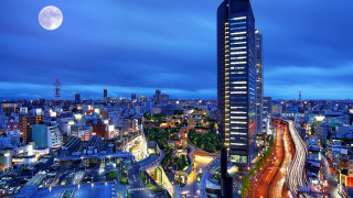 Full moon cityscape tokyo architecture - neoism free wallpaper