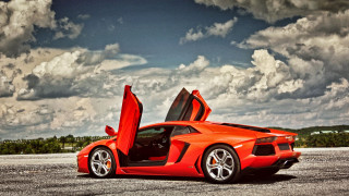Red sports car open doors 2 - luxury free wallpaper