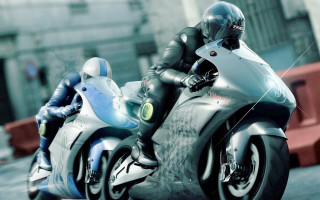 Man motorcycle city red fence - cedric seaut keos masons free wallpaper