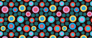 Colorful floral pattern black background - a blue center free wallpaper