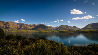 Lake mountains blue sky clouds 16 - widescreen free wallpaper