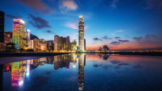 City skyline night water colorful - a colorful sky free wallpaper