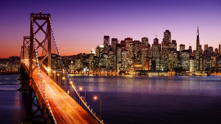 Bridge city night lights skyline - a city in the background free wallpaper