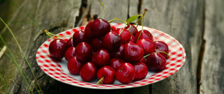 Cherry plate outdoor sun checkered - cloth free wallpaper