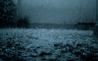 Rainy street night bench building - tonalism free wallpaper