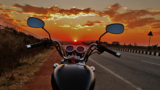 Motorcycle parked sunset road distance - the distance behind free wallpaper