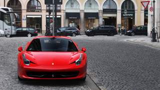 Red sports car cobblestone street - a cobblestone street in front free wallpaper