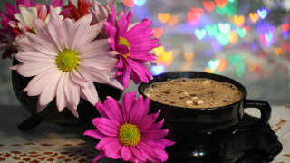 Coffee pink flower vase doily - a vase of flowers free wallpaper