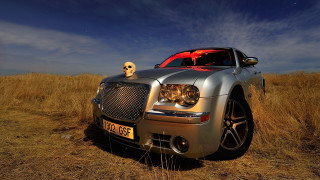 Silver skull car field blue - dry free wallpaper
