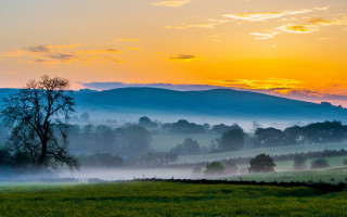 Sunset mountain tree fog beach - sunset free wallpaper