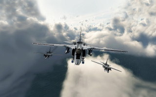 Fighter jets over ocean clouds - two fighter jet free wallpaper