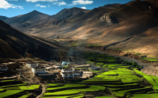 Village valley mountains river green - free landscape wallpaper