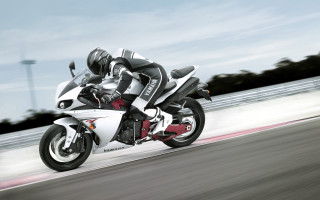 Motorcycle rider track sky trees - photorealism free wallpaper