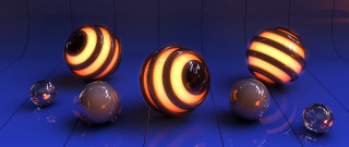 Shiny balls blue surface red - kinetic art free wallpaper