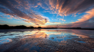 Sunset clouds reflection water blue 2 - a matte painting free wallpaper
