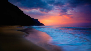 Beach wave sunset cliff mountain - mystical free wallpaper