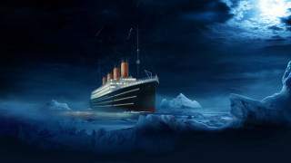 Large boat moon cloudy sky - matte drawing free wallpaper