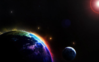 Bright sun earth red star - a distant object in the distance free wallpaper