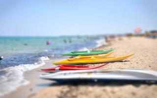 Surfboards beach ocean cloudy sky 2 - sandy free wallpaper