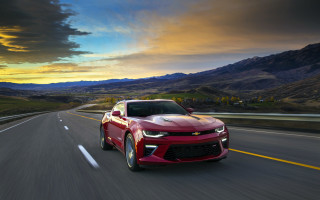 Red car mountains sunset beach - sunset free wallpaper