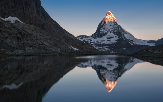 Mountain reflection lake sky snow - symmetric balance free wallpaper