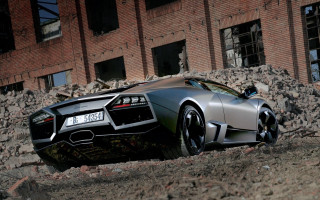 Silver sports car brick building 3 - a dirt road free wallpaper