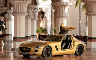 Gold mercedes sls building suitcase - luxury free wallpaper