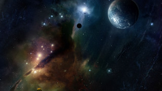Space person reaching flashlight planet - a flashlight free wallpaper