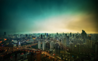 Cityscape bridge night green sky - a green sky free wallpaper