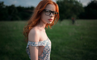 Woman glasses bike field nature - glass free wallpaper